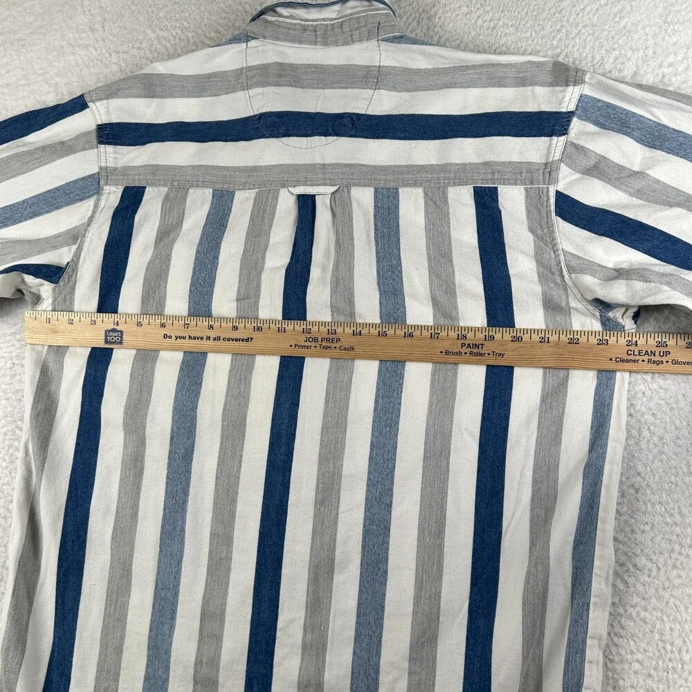 Vintage Coliseum Shirt Mens Large Blue Gray White Striped Button Up Casual 90s